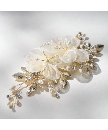 SWEETV Flower Bride Wedding Hair Comb Pins | Pearl Bridal Hair Pieces | Leaf Hair Accessories | White Gold Side Combs for Women and Girls - Buy Online on GoSupps.com