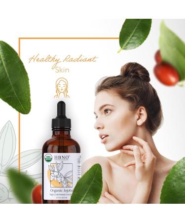 HBNO Organic Jojoba Oil 4 oz - Cold Pressed Natural Carrier Oil for Massage Aromatherapy DIY Soap Making & Skincare - Premium Quality Jojoba Oil - Buy Online on GoSupps.com