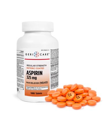 GeriCare Enteric Coated Aspirin Tablets 325mg (1000 Count) NSAID Pain Reliever & Fever Reducer for Adults- Regular Strength Aspirin for Headache Arthritis Menstrual & Muscle Pain