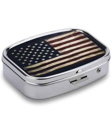 American Flag Print Pill Box - 2 Compartment Portable Organizer | Metal Pill Case for Pocket & Purse - Buy Online on GoSupps.com