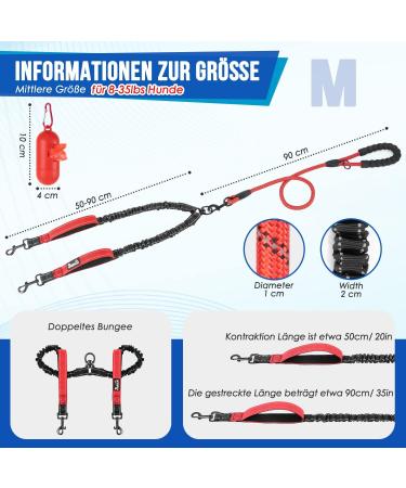 Eyein Double Dog Leash for 2 Small & Medium Dogs Flexible Reflective Tangle-Free with 2 Padded Handles for 3-16kg Dogs (Red) - Buy Online on GoSupps.com