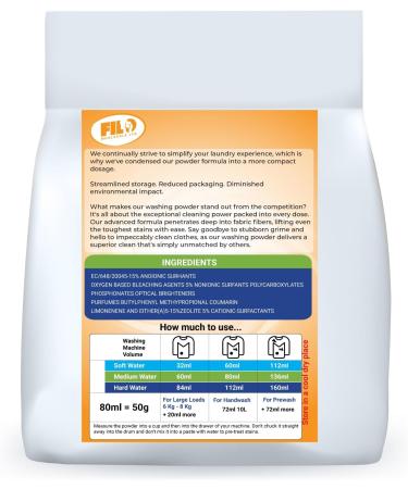 Filo Non Bio Washing Powder 10kg - Gentle Hypoallergenic Non-Bio Laundry Detergent - Big Value Pack for 500 Washes - Non Biological Stain Remover - Skin Friendly Non Toxic Laundry Cleaner - Buy Online on GoSupps.com