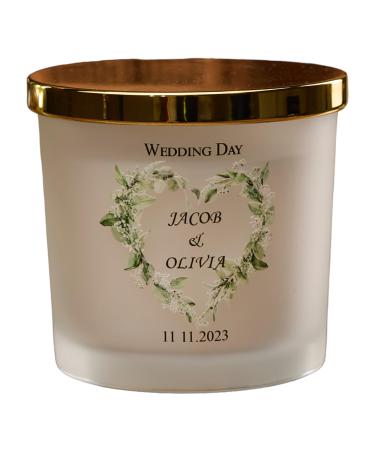 Personalised Large Double Wick Wedding Candle Gift with Floral Heart (French Cade Lavender)