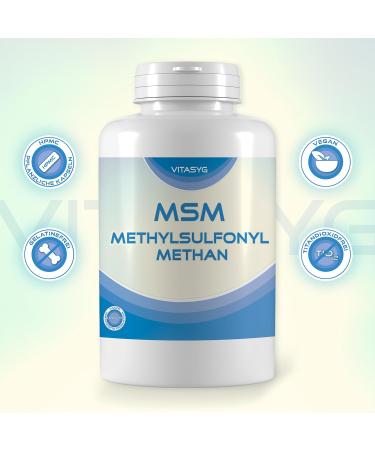  Vitasyg MSM Capsules 800mg - 1600mg Methylsulfonylmethane per daily dose - 365 vegan capsules - Magnesium stearate free - No additives - High dosed - Vegan - Buy Online on GoSupps.com