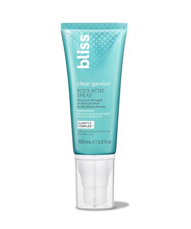 Bliss Clear Genius Body Acne Spray | Maximum Strength 2% Salicylic Acid Shrinks & Prevents Body Acne | Clean | Cruelty-Free | Paraben Free | Vegan | 3.5 oz