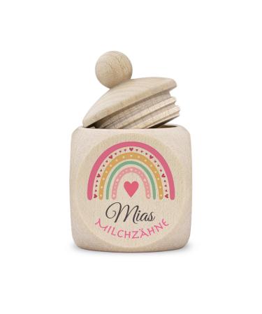 kultdog tooth tin milk teeth girl modern tin wood personalized print name rainbow pink 4x4x6cm (WxDxH) rainbow pink