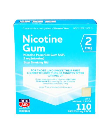 Rite Aid Nicotine Gum, Original Flavor, 2 mg - 110 Count | Quit Smoking Aid | Nicotine Replacement Gum | Stop Smoking Aids That Work | Chewing Gum to Help You Quit Smoking | Nicotine Gum