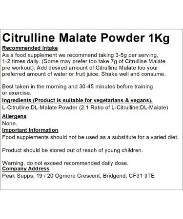 Citrulline Malate Powder 1Kg | Pure 2:1 Ratio | Pack of 1 - High Quality Supplement - Buy Online on GoSupps.com