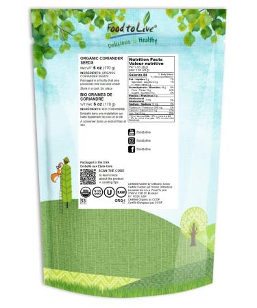 Organic Coriander Seeds 6oz - Non-GMO Whole Spice for Garam Masala & Curry - High Fiber & Minerals - Vegan & Non-Irradiated - Buy Online on GoSupps.com