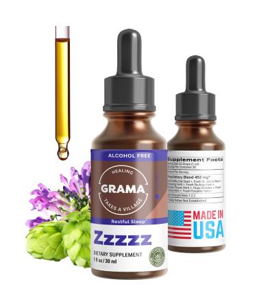 Grama Wellness Zzzzz Organic Sleep Aid Tincture Non Habit Forming Nighttime Drops for Adults Fast-Acting Liquid Sleep Aid for Deep Rest Calm & Relaxation Alcohol-Free 1 fl oz