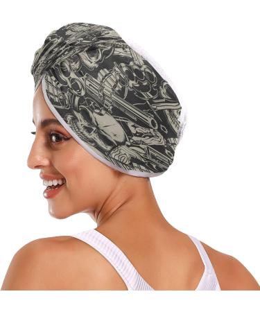 Violence Skull Dry Hair Cap & Quick Drying Towel Set | 2 Piece Super Absorbent Towel with Button Headband - Soft & Comfortable - Buy Online on GoSupps.com