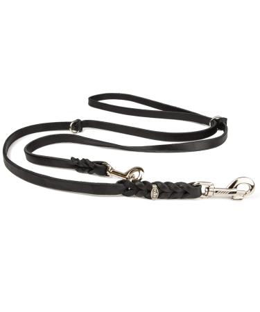 COPCOPET-fat leather line for dogs-3-way adjustable dog leash made of soft leather with carabiners & fittings made of chrome-braided leash 100% handmade in germany (3.0m x 18mm | black) 3 m x 18 mm black
