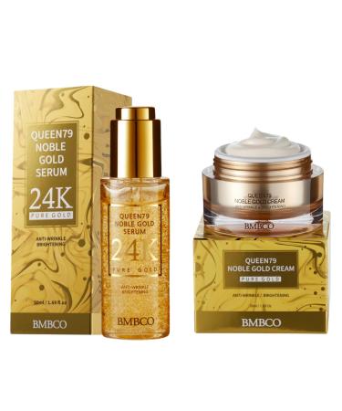 BMBCO 24K Gold Skincare Duo Set Firming Cream & Radiance Serum with Collagen & Peptides | Korean Anti-Aging Routine for Firm Hydrated Glowing Skin