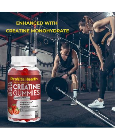 Creatine Monohydrate Gummies 4000mg - 60 Chewable Strawberry Flavoured for Pre Workout | Men & Women | Gym Supplement | Keto Vegan | 1 Month Supply - Buy Online on GoSupps.com