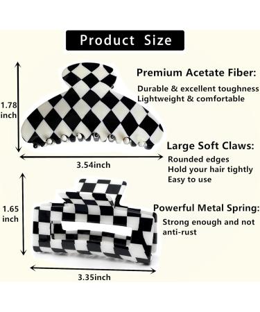 Big Hair Claw Clips Large Womens Checkered Hair Clips For Thick Hair Strong Hold Hair Jaw Clips Clamps Black And White Jaw Clip (2 Pack) 2pcs black & white - Buy Online on GoSupps.com