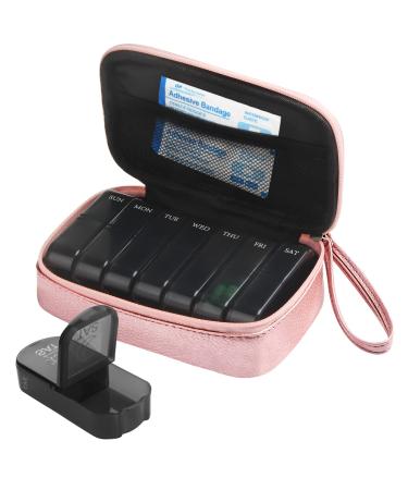 Pill Box 7 Day 2 Times a Day Weekly Pill Organiser with Portable Zipper PU Leather Bag BPA Free AM PM Travel Pill Dispenser for Medication Capsule Vitamins Fish Oils (Pink) - Buy Online on GoSupps.com