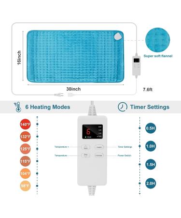 Extra Large Heating Pad 30x16 for Back Pain Relief - 6 Heat Levels, 4 Timers, Auto-Off - Electric Heat Pad for Back, Shoulder, Leg - Heat Therapy for Cramps & Relaxation - Buy Online on GoSupps.com