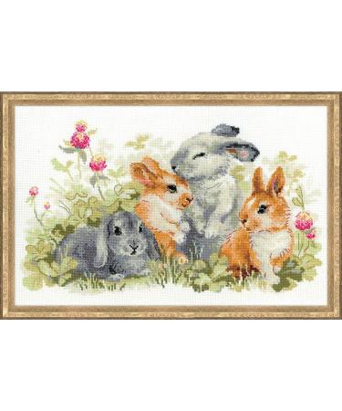 RIOLIS 1416 - Funny Rabbits - Counted Cross Stitch Kit 15" x 9" Zweigart 14 ct. White AIDA 24 Colors
