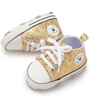 BaiEley High Top Gold Sequin Baby Sneakers 6-12 Months | Soft Sole First Walker Shoes - Buy Online on GoSupps.com