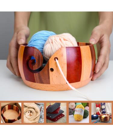Handmade Rosewood Large Yarn Bowl for Knitting - Wooden Storage Bowl with Holes for Knitting Wool - Mix Color Stroage Bowl - Buy Online on GoSupps.com