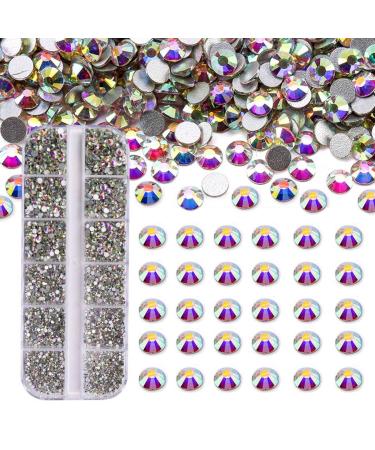 Pzhoais 3600 Pcs Rhinestone 6 Sizes Flatback Round Glass Crystal Rhinestones Glass for DIY Manicure Color