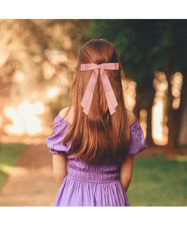 2 Pack Hair Bows for Women Pink Bow Hair Clips French Barrette with Long Silky Satin Hair Ribbons for Women Girls(Pink) - Buy Online on GoSupps.com