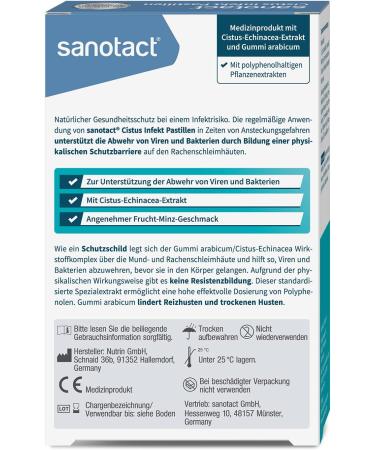 Sanotact Cistus Infect Pastilles - Cistus-Echinacea Lollipops for Virus & Bacteria Defense - 180 Pack (6 x 30) - Relief for Cough & Irritation - Fruit Mint Flavor - Buy Online on GoSupps.com