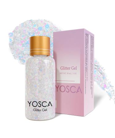 Yosca Body Glitter Gel 30ML Holographic Face Adhesive Mermaid Sequins Body Chunky Glitter Powder Liquid Lotion for Women Hair Festival Carnival Makeup Girls Stage Rave Accessories - Pearl