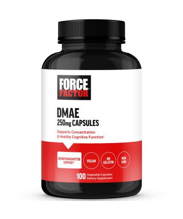 FORCE FACTOR DMAE Supplement for Concentration Focus and Healthy Cognitive Function Brain Supplement & Neurotransmitter Support Vegan Non-GMO 100 Capsules