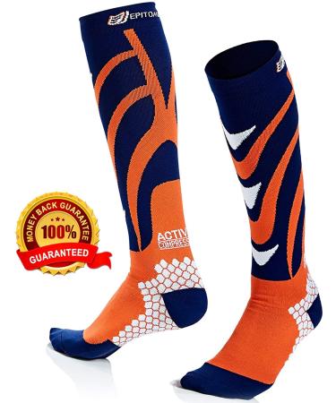 Active fit compression socks (women & men) - designer athletic fit for running cycling motherhood - endurance and restoration |Gray & Black-Men's S/Women's M (2 pieces) Men's S |Women's M Orange Flash (Orange & Navy)