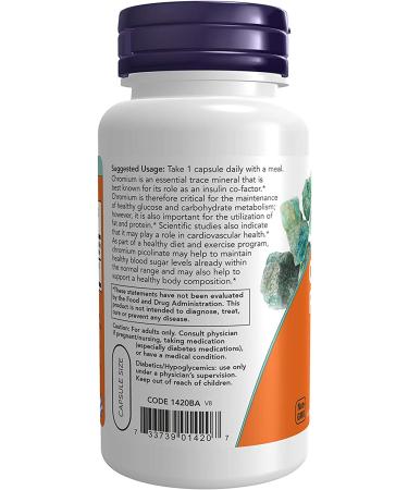 NOW Chromium Picolinate 200mcg Insulin Co-Factor, 100 Veg Capsules - Buy Online on GoSupps.com