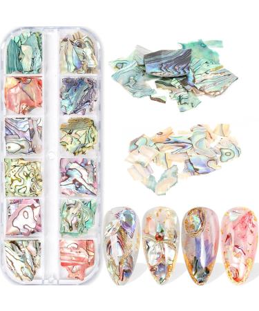 Doneace Colorful Irregular Abalone Seashell Slices 12Colors 3D Nail Art Sequins Supplies Nail Art Shell Slices Design UV Gel Flake Manicure Mermaid Slices DIY Nail Decorations CT