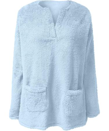 AMhomely Women's Plus Size Double Fleece Hoodie | Soft Teddy Fleece Pullover with V Neck & Pocket | Warm Winter Lounge Top | Blue 3XL - Buy Online on GoSupps.com