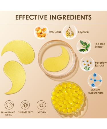 24K Gold Under Eye Patches - Reduce Dark Circles & Puffiness | Hydrating Eye Masks for Wrinkles - 30 Pairs (60 Count - Buy Online on GoSupps.com
