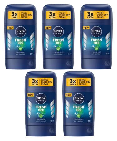 Nivea Fresh Kick Deodorant Solid Stick for Men 5x50ml - Pack of 5 - Buy Online on GoSupps.com
