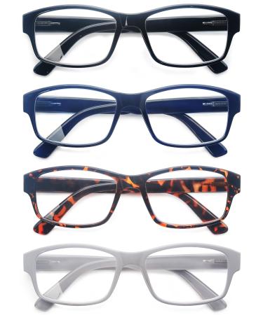 Heeyyok reading glasses men Large rectangular glasses for readers men with large heads of stable frame comfortable & wide fit 4 pack 4 mixed color-217 2.0 dioptries