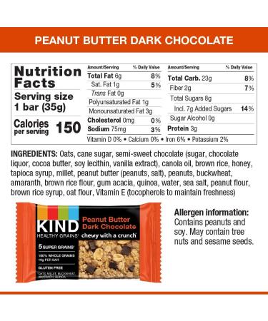 KIND Healthy Grains Bars Peanut Butter Dark Chocolate 5ct 1.2oz - Non GMO & Gluten Free (Pack of 3) - Buy Online on GoSupps.com