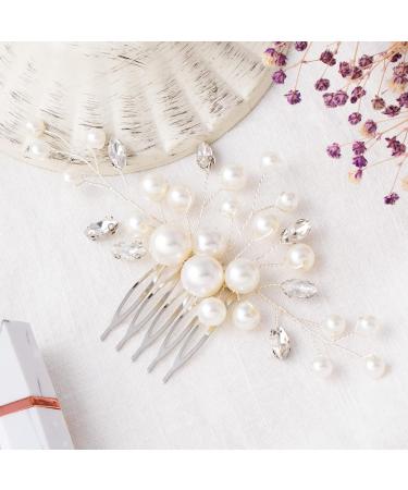 PAGOW Pearl Rhinestone Hair Comb Set - Crystal Flower Hairpieces for Women - Bridal Wedding Accessories (Silver White) - Buy Online on GoSupps.com