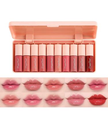 10 Colors Lip Tint Stain Mini Liquid Lipstick Set Korean Lip Gloss Moisturizing Natural Multi-Use Lip and Cheek Tint Non-Stick CupWaterproof Lightweight High Pigment Long-Lasting Vivid Color