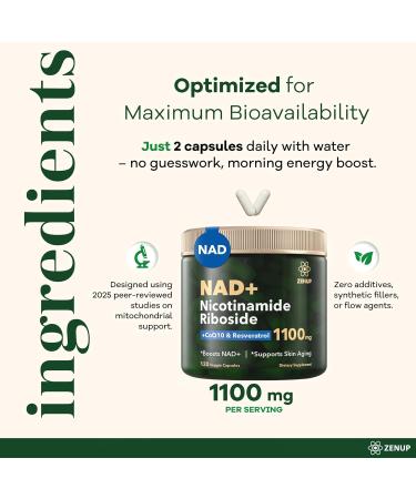 ZenUP NAD+ Supplement | 1100mg Liposomal Nicotinamide Riboside with Resveratrol & Quercetin | Anti-Aging Cellular Energy Mental Focus | 120 Caps - Buy Online on GoSupps.com