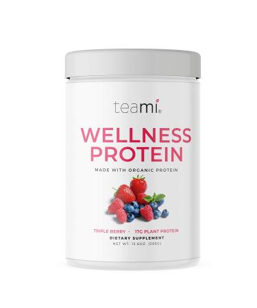 Teami Vegan Protein Powder with Organic Ingredients - Smooth Plant Based Pea Protein Powder with Low Net Carbs, Non-GMO, Dairy Free, Soy Free, No Sugar Added - Triple Berry (14 Servings, 13.6 Ounce)