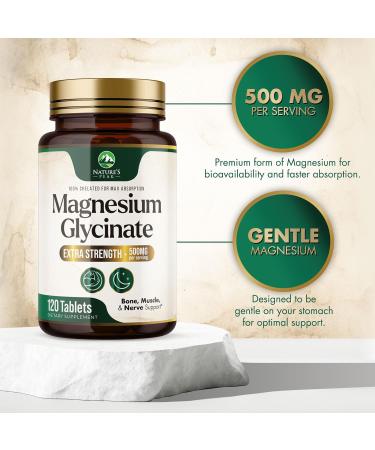 Magnesium Glycinate 500mg - Chelated for Ultra Absorption - Supports Bone Muscle Nerves & Heart Health Nature's Sleep Support Best Magnesium Supplement Pills for Whole Body Support - 120 Tablets 120 Count (Pack of 1) - Buy Online on GoSupps.com