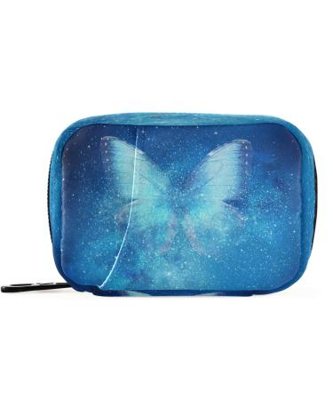 Pfrewn Pill Organizer Case 7 Day Stars Galaxy Butterflies Travel Pill Box with Zipper Portable Small Weekly Vitamin Medicine Supplement Holder Pouch Bag