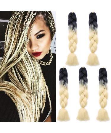 Braids Extensions Braiding Hair Extensions Crochet Hair Synthetic Hair Kanekalon Colorful Black & Light Blonde 5pcs-60cm
