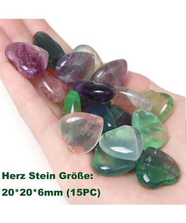 Xiannvxi 15pcs Fluorite Heart Stones - Natural Gemstones for Healing & Meditation | Reiki Crystal Collection - Buy Online on GoSupps.com