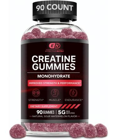 Creatine Monohydrate Gummies - Vegan 5g Chews for Strength & Energy | Natural Sour Watermelon | 90ct - Buy Online on GoSupps.com