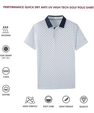 Men's Short Sleeve White Golf Polo Shirt - Moisture Wicking Dry Fit - Nav Club Print - Large Size - Buy Online on GoSupps.com