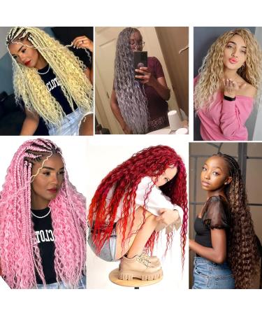 HENSLEELY 18 inch Ocean Wave Crochet Hair | Deep Twist Curly Braiding Extensions | 3 Packs Long Wavy Water Wave Braids | Synthetic Crochet Braid Hair in Burgundy - Buy Online on GoSupps.com