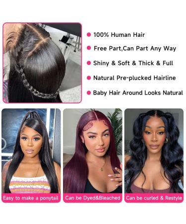 LARVOB 26inch 13x6 Lace Front Human Hair Wig 180 Density Straight HD Transparent Lace Front Wig for Black Women - Pre Plucked with Baby Hair and Bleached Knots - Buy Online on GoSupps.com