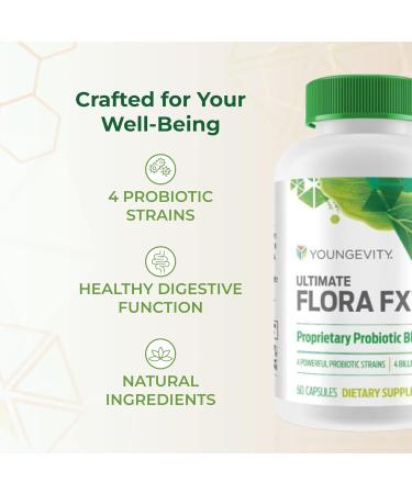 Youngevity Ultimate Flora FX Prebiotic and Probiotic Supplement Supports Digestive Health and Gut Microbiome 4 Billion CFU Glucono Delta Lactone 60 Vegetarian Capsules 60 Count (Pack of 1) - Buy Online on GoSupps.com